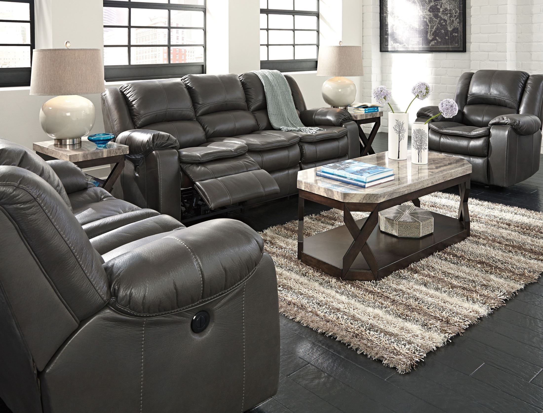 Long Knight Gray Reclining Living Room Set from Ashley ... Long Knight Gray Reclining Living Room Set from Ashley ...
